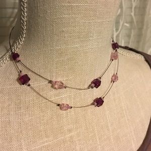 Pink and burgundy wire and bead NECKLACE