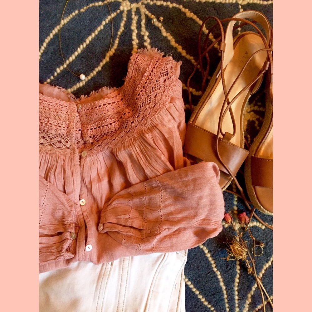 Free people dark coral peasant blouse