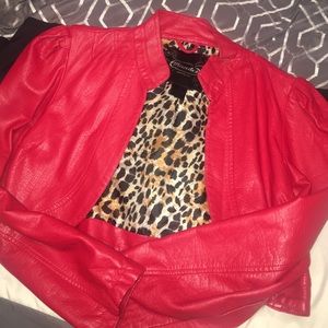 Red Faux Leather Crop Jacket