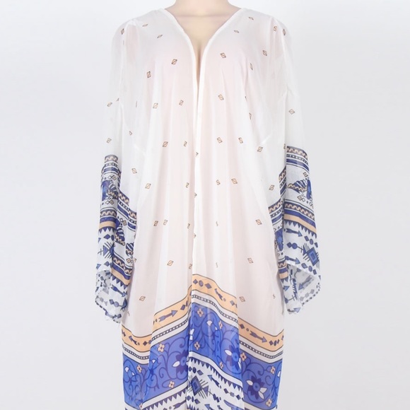 Sale! Tribal Print Long Chiffon Kimono One Size - Picture 3 of 3
