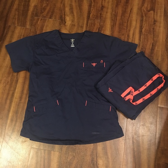 Med Courure E Z Flex navy scrubs