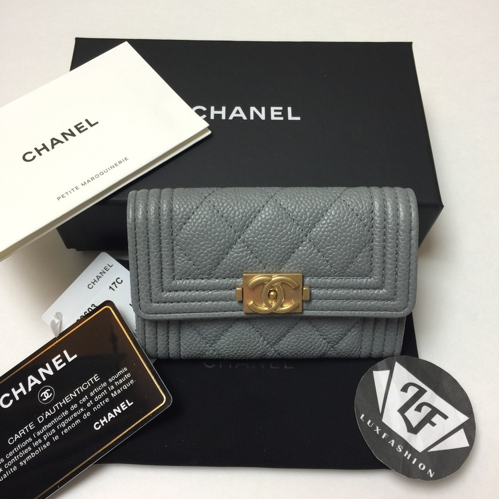 Auth Chanel Boy Card Holder Case Gray Caviar GHW - Picture 4 of 4