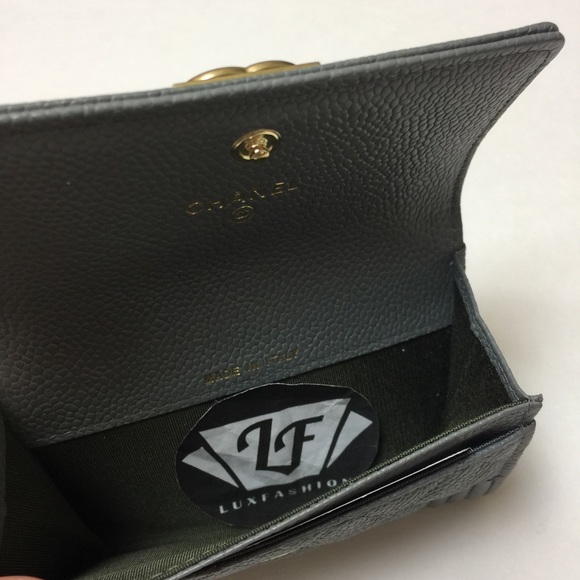 Auth Chanel Boy Card Holder Case Gray Caviar GHW - Picture 2 of 4