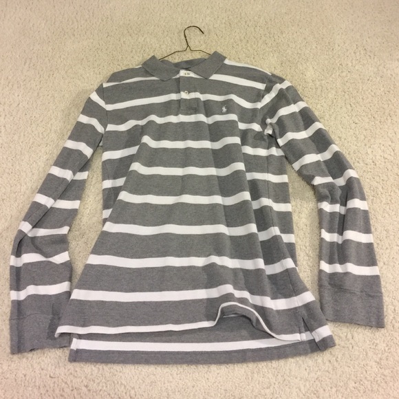 Striped Polo Long Sleeve Shirt Youth XL