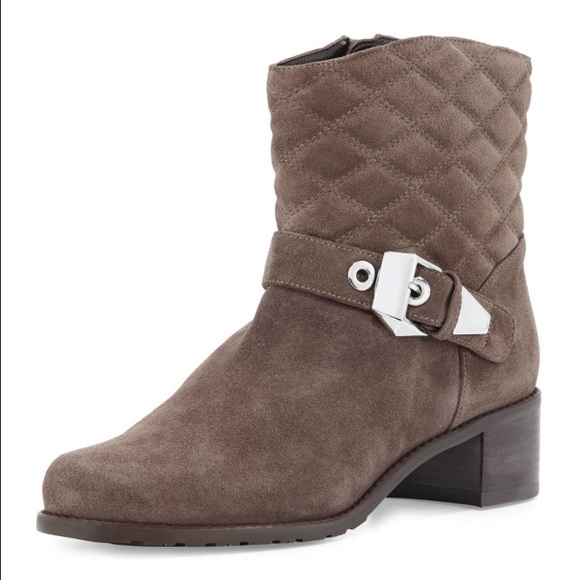 Stuart Weitzman Quilted Suede Buckle Bootie