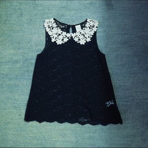 Black and white lace collared blouse