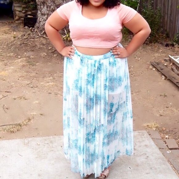 Sheer pleated maxi skirt