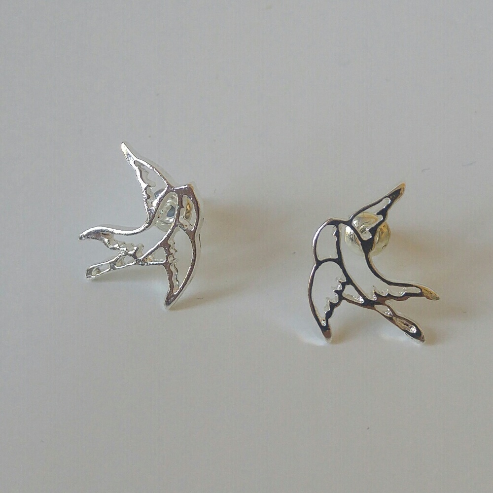 Silver Swallow Sparrow Bird Earrings