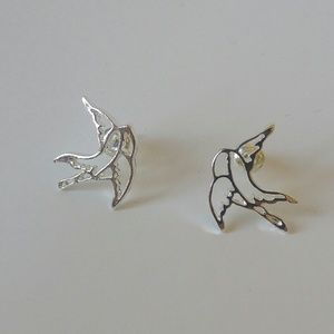 Silver Swallow Sparrow Bird Earrings