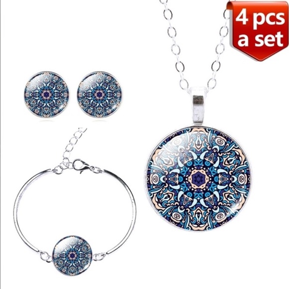 Silver-Plated Mandala Flower Jewelry Set