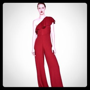 Red One Piece Jumpsuit with Frill Arm