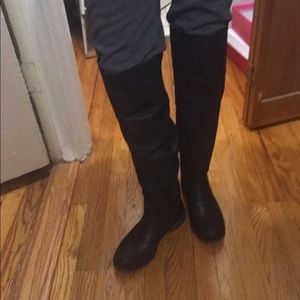 At the Knee flat black boots