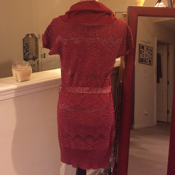 Gorgeous sweater dress, red w/silver throughout - Picture 3 of 4