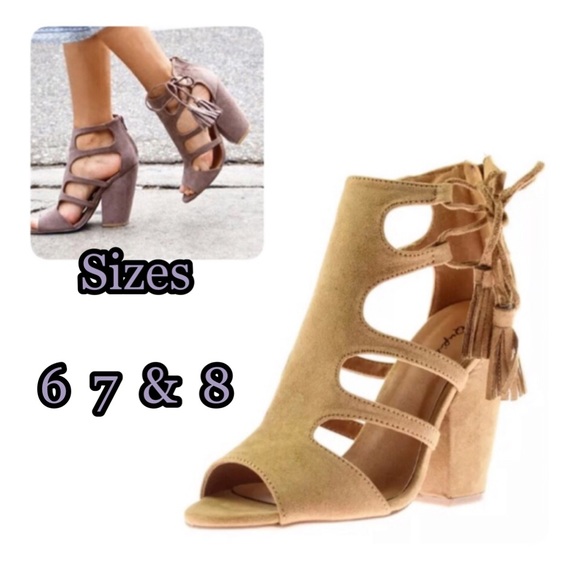 Tan Vegan Suede Caged Sandals! NEW! - Picture 2 of 11