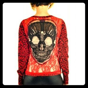 Red leopard print Cardigan w/lace and skull