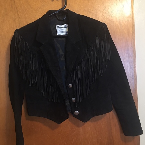 Vintage black suede jacket with fringe!