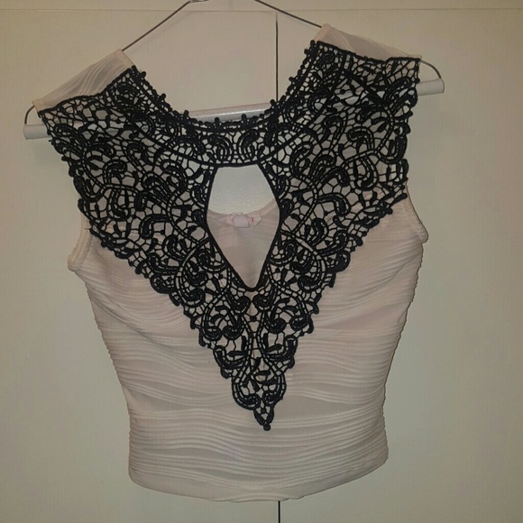 Black (lace) and white crop top