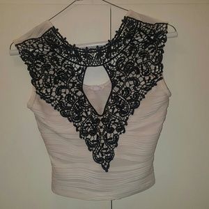 Black (lace) and white crop top