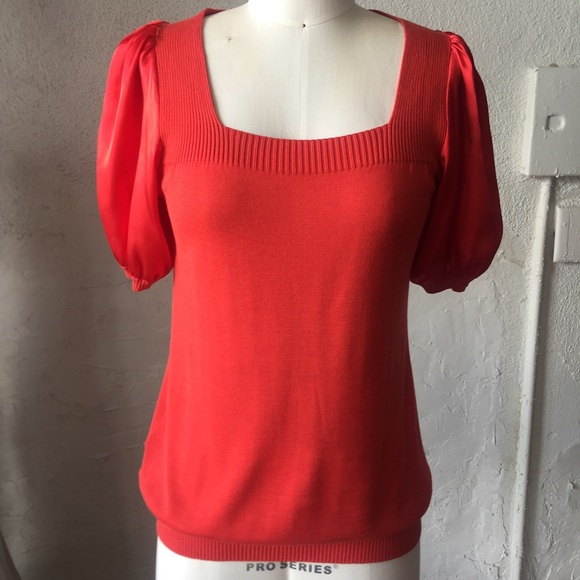 BCBG Red satin Sleeve sweater top