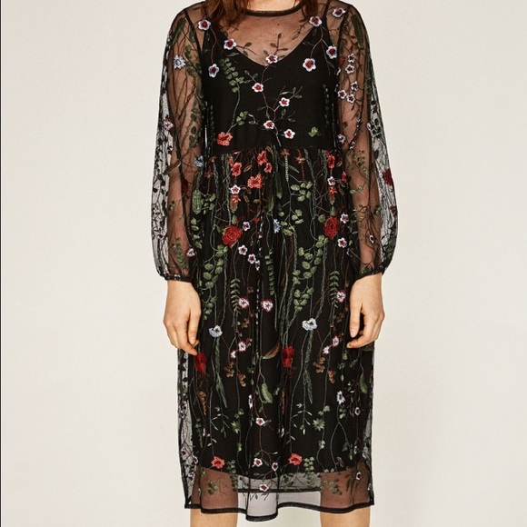 Zara embroidered fall dress