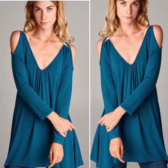 Tops - S-L dark Teal Cold shoulder top