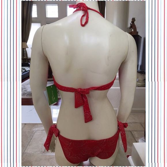 $5 Beach Joy bikini set S red fringe swimsuit - Picture 2 of 4
