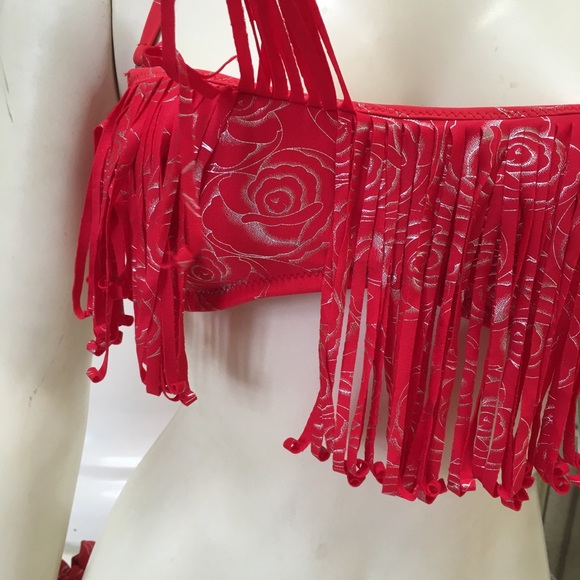 $5 Beach Joy bikini set S red fringe swimsuit - Picture 3 of 4