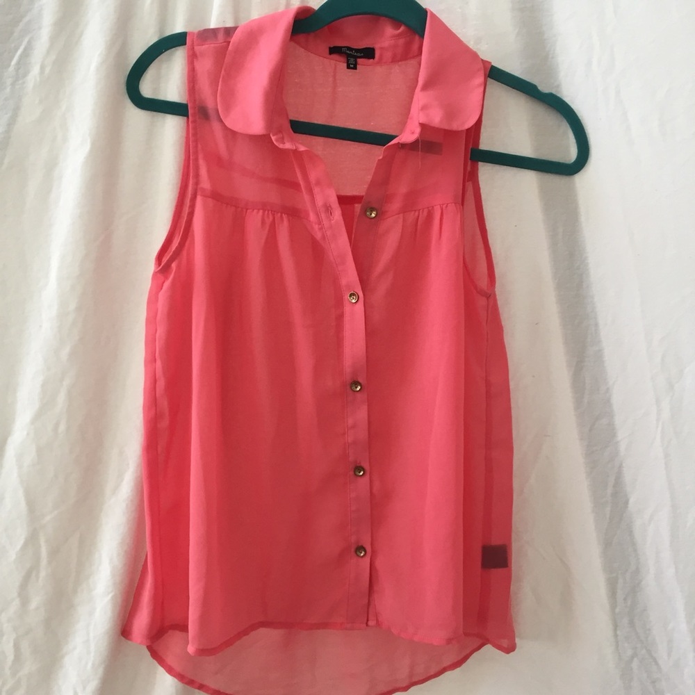 Pink collared button down tank top