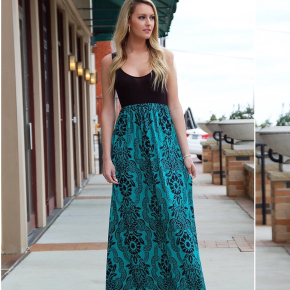 EUC Medium Jade / Black maxi dress - Picture 3 of 8