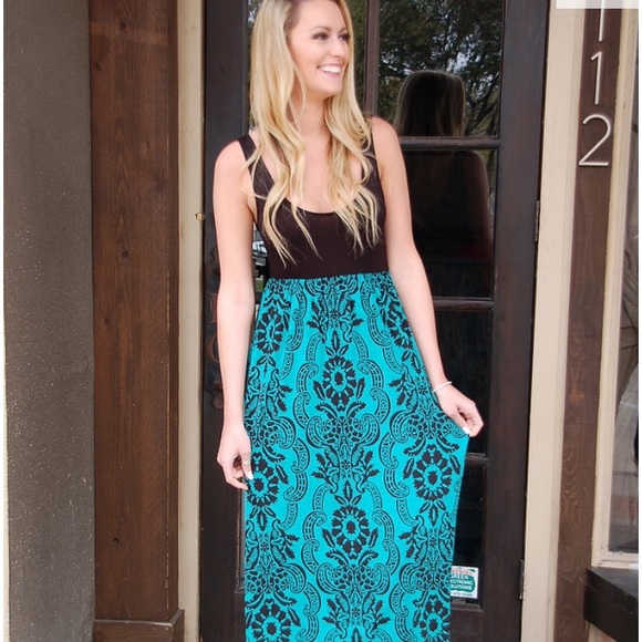 EUC Medium Jade / Black maxi dress - Picture 4 of 8