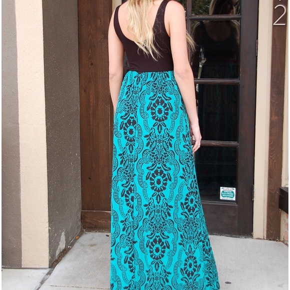 EUC Medium Jade / Black maxi dress - Picture 5 of 8