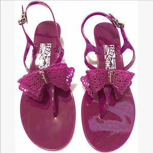 Salvatore Ferragamo Perala Bow Thong Jelly Sandals