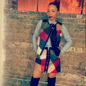 Patchwork leather skirt