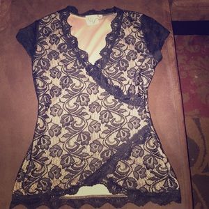 Elegant Women's black lace over tan liner