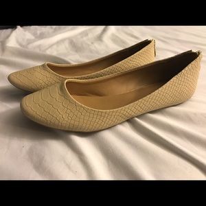Tan flats with gold zipper faux snake print