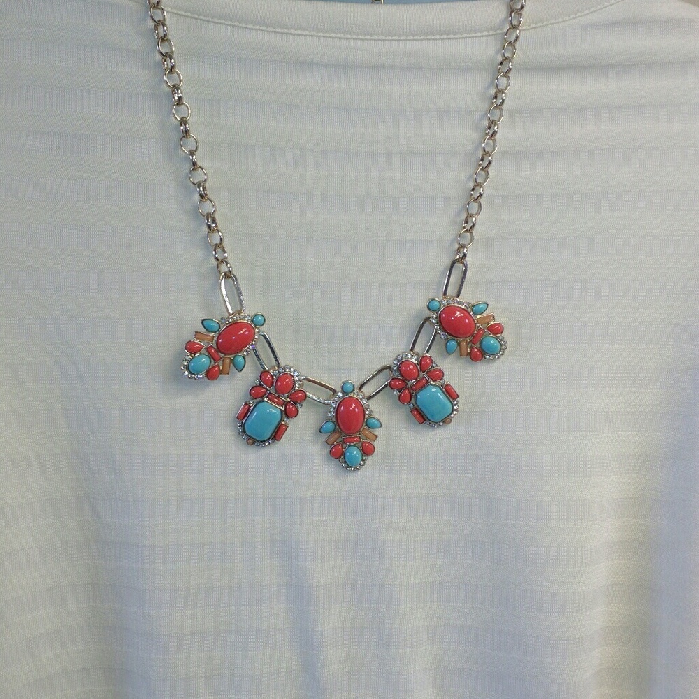 Ann Taylor coral and turquoise statement necklace