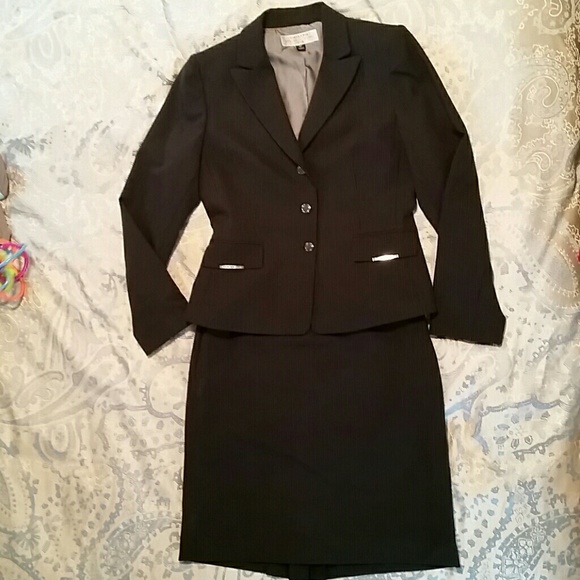 Black pinstripe Tahari skirt suit