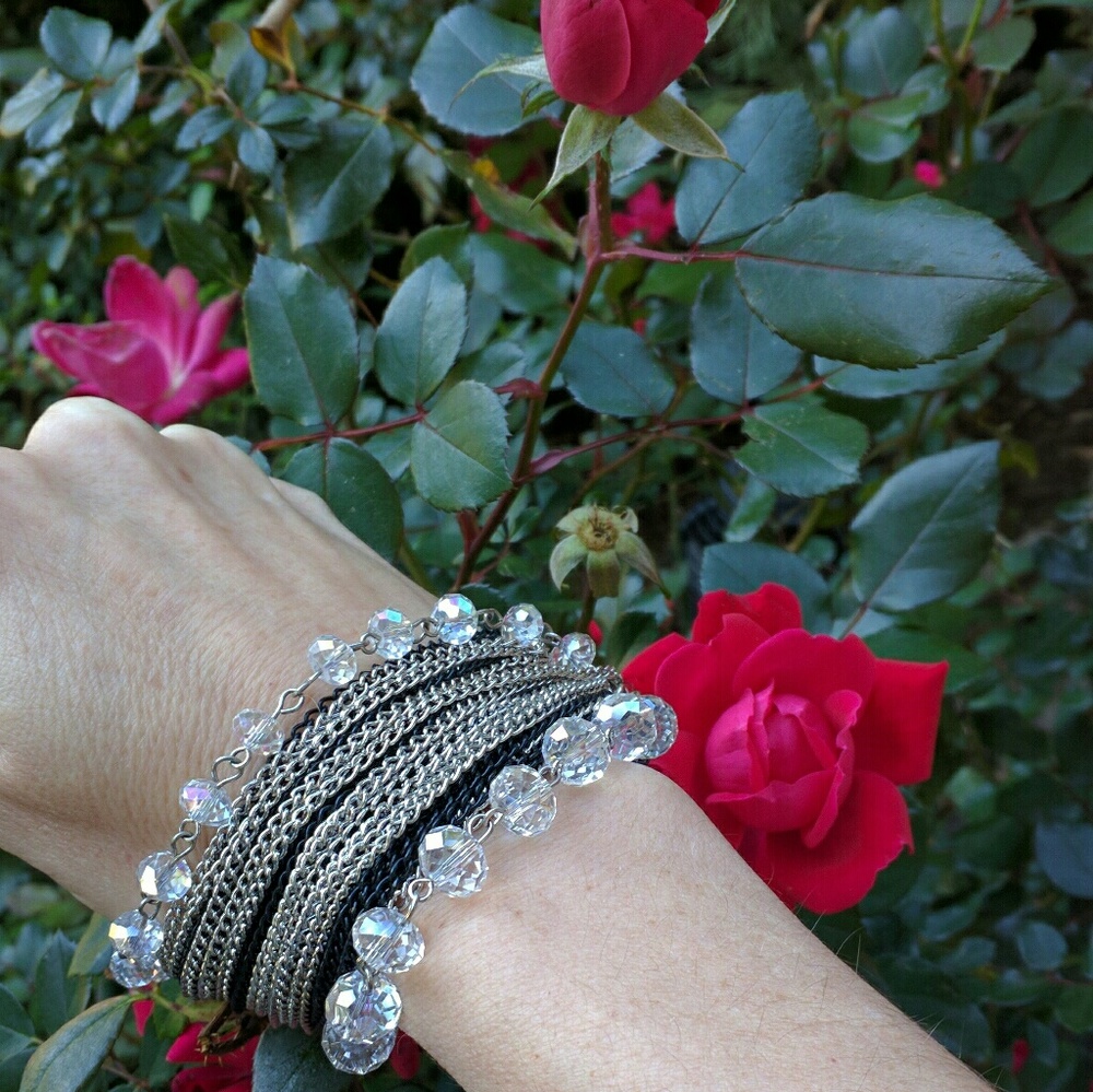 Black and silver bracelet with iridescent stones