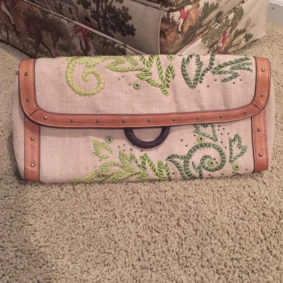 Cole Haan clutch, khaki with green detail