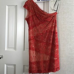 NWOT orange lace bebe asymmetrical dress