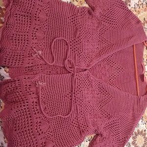 Crochet Long sleeve drawstring at waistline