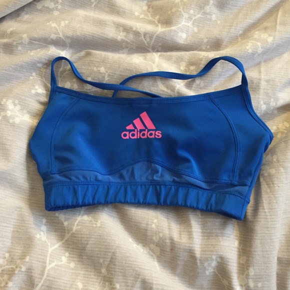 Royal blue adidas sports bra, hot pink detail