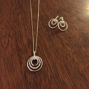 Silver w/diamond necklace and earrings set