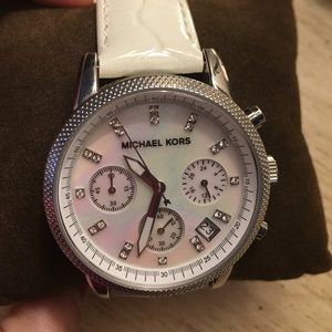 Michael Kors watch with white leather band
