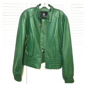 Green lambskin Moto fit jacket