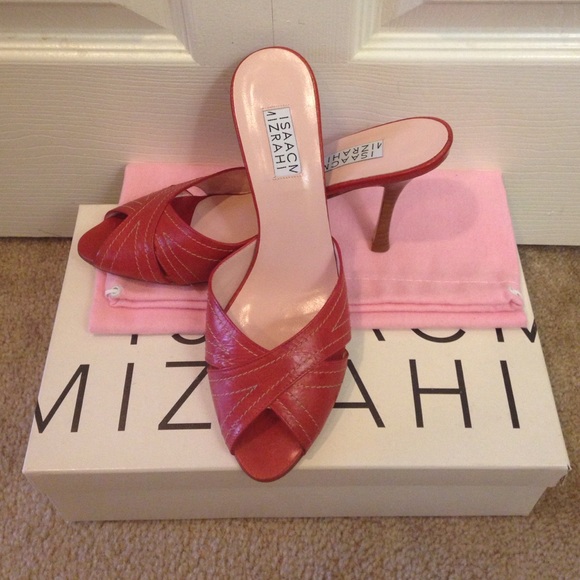 NIB! ISAAC MIZRAHI Brandy Slides, Tomato, Sz 7.5M