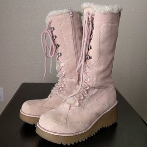 Report pink leather boots, size 11.