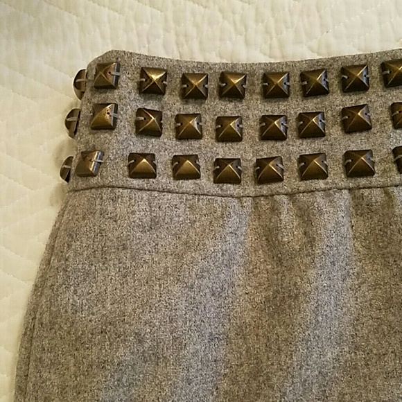 Grey Wool Mini Skirt With Studs - image 3