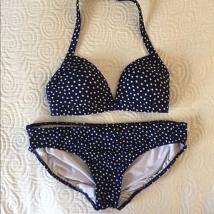 Lands End polka dot bikini 32A/B/ bottoms 10