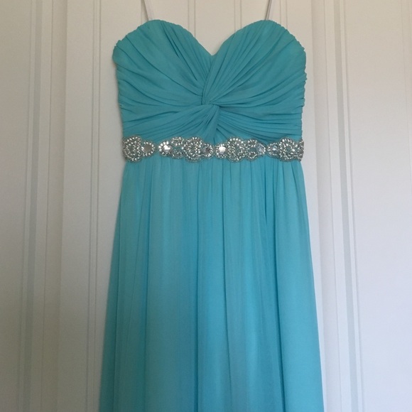 light blue strapless long dress